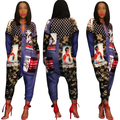 Street Wear Print Wide Leg Jumpsuits SY8310