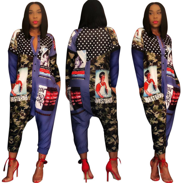 Street Wear Print Wide Leg Jumpsuits SY8310