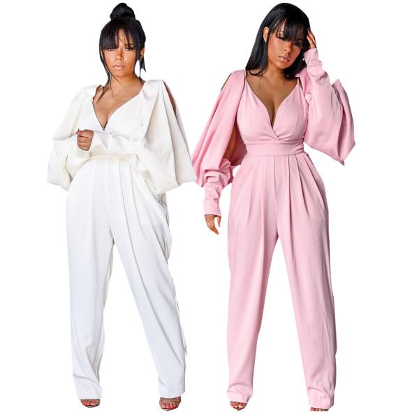 Wholesale Unique Pink/White High Waist Long Jumpsuit BS1109