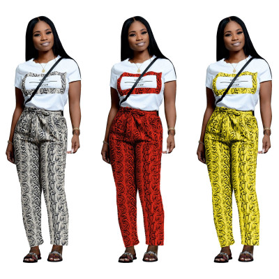 Female Casual Snake Printing Short Sleeves Suits SDD9154