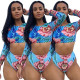 Floral Printing Sets Long Sleeves Crop Top Swimming Panty GL6178