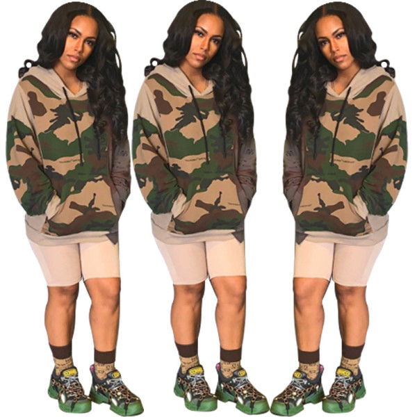 Camouflage Women Long Sleeved Leisure Hoodie For Daily Wear HY5111