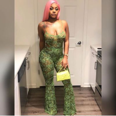 Sexy green leopard jumpsuit nightclub clothes HY5089