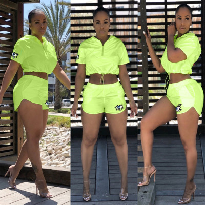 Sport Umbralla Cloth Sequin Patchwork Green Outfits T3324H