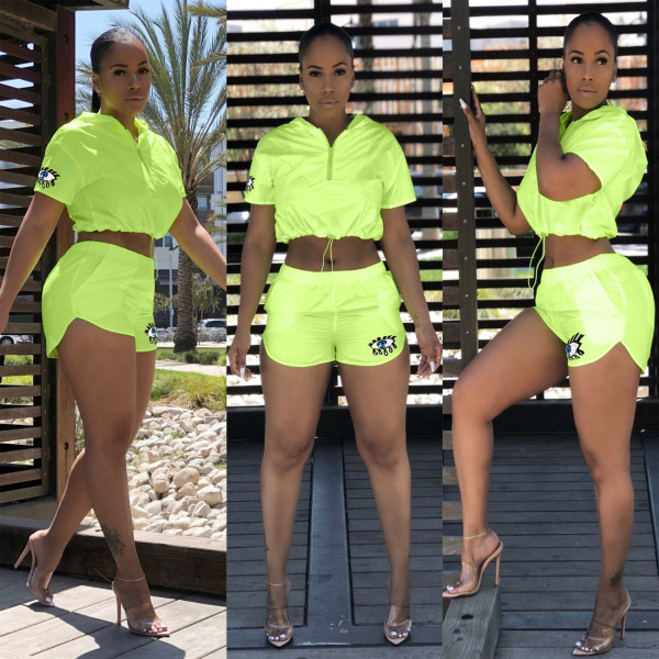 Sport Umbralla Cloth Sequin Patchwork Green Outfits T3324H