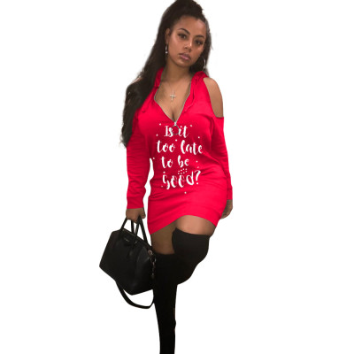 Letter Print Hoodie T Shirt Dress Long Sleeves LM9025