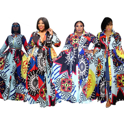Euramerican Printing Belted Long Dress With Pocket SMD7019