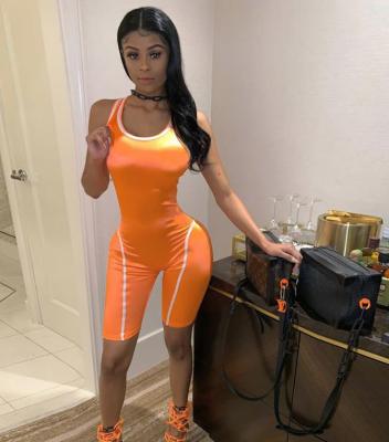 Hot-selling slim fluorescent zipper sports jumpsuit P961001K