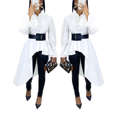 Women's Long Sleeves Buttons Asymmtric Shirt Dress Top SMR9549