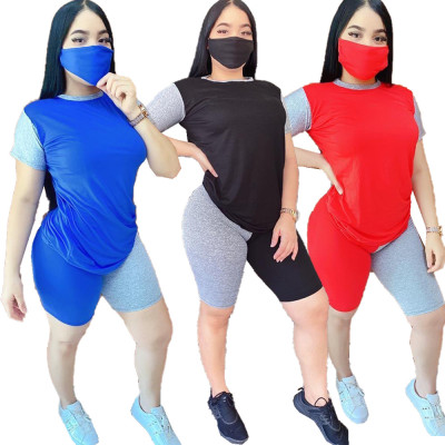 Sports Two-Color Stitching Short Sleves Two Pieces Sets MN8301