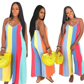 Hot Sell Loose Fitting Multicolor Spaghetti Strap Jumpsuit H1168