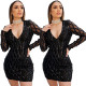 Deep V Skinny Hip Sexy Nightclub Geometric Beaded Ladies Dress