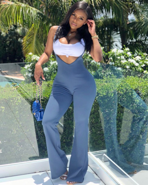 Solid color suspender jumpsuit sexy women's clothing HG52771