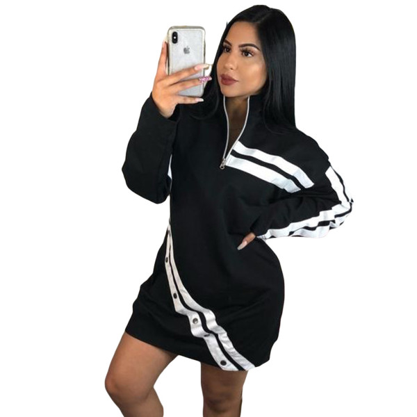 Webbing Patchwork Bodycono Dress With Zipper ML7148
