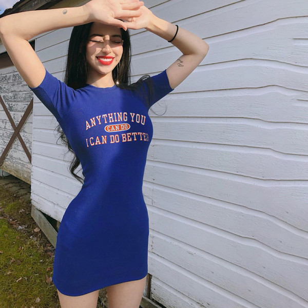 Letters Printed Sexy Summer Tshirt Bodycon Dress XD5977W04
