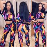 Newest Sets Loose Sleeve Crop Top Printing Wide Leg Pants ZH5083