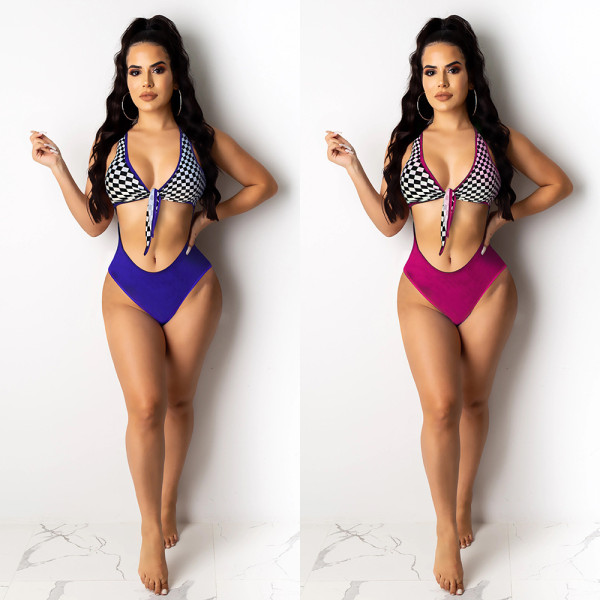 Sexy Digital Print Lace Up Swimsuit FX38