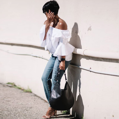 Casual Ruffle Off Shoulder Flare Sleeve White Top ORY5066