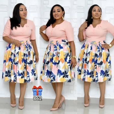 Elegant Women Short Sleeves Floral Print Midi Dress XL8823
