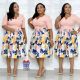 Elegant Women Short Sleeves Floral Print Midi Dress XL8823