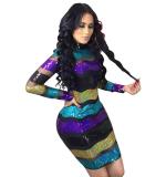 Sexy Mesh Striped Sequin Bodycon Dress BS-1020