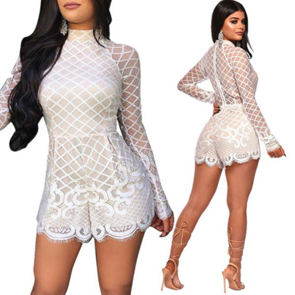 Latest Bodycon White Mid Waist Lace Jumpsuit DN8207