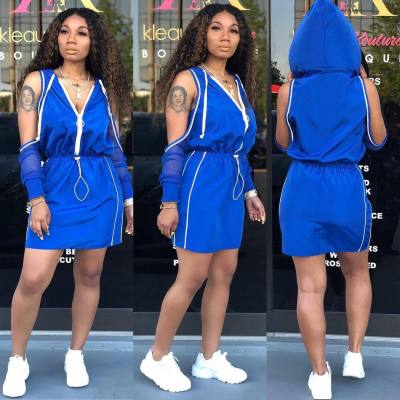 Solid Hooded Cold-Shoulder Top Elastic Short Skirt ARM8082