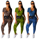 Leopard Print Hot Outfits Short Sleeves T Shirt Slinky Pants SY8380