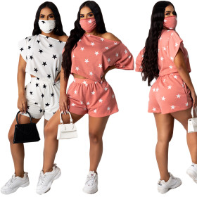 Ladies star print T-shirt set with pockets YY5193