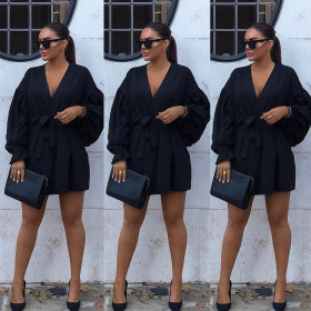Casual Black V Neck Mini Dress AL018