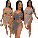 Hottest Irregular Glitter Solid Clubwear Backless Lady Skirt Suits CY1209