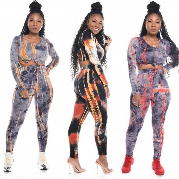 Newest Tie Dye Sport Outfits Women T-Shirt Pencil Pants TRS980