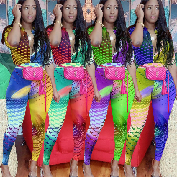 Long positioning print slim-fit jumpsuit HHM6337