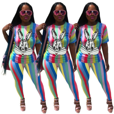 Trendy Rainbow Print Two Pieces Bodycon Sets YT3136