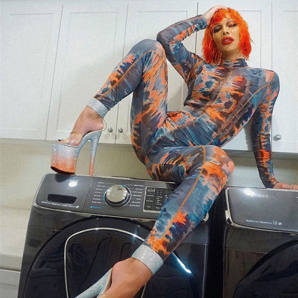 Fashion Tie Dye Printed Round Neck Long Sleeve Bodycon Jumpsuit P1738544