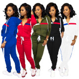 Colors Patchwork Running Sets Long Sleeved Hoodie Pencil Pants WY6613