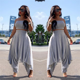 Bandeau Top Harem Pants Plain Color 2 Pieces Leisure Suits LS6299