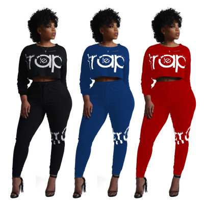 Hollow Out Crop Top Pencil Pants Casual Letters Outfits WY6652