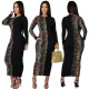 Club Ladies Colorful Snake Print Splicing Long Dress With Pockets GL6217