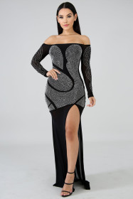 Hot Drilled Sexy Slim Split Dress CY8049