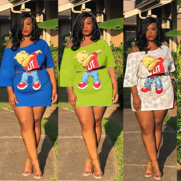Loose sexy cartoon bear positioning print skirt set two pieces LSN711