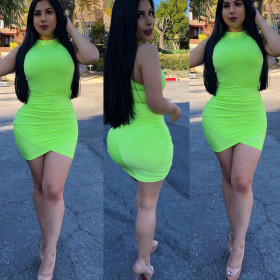Bodycon Women Plain Color Sleeveles Wrap Dress For Sale YSH6057