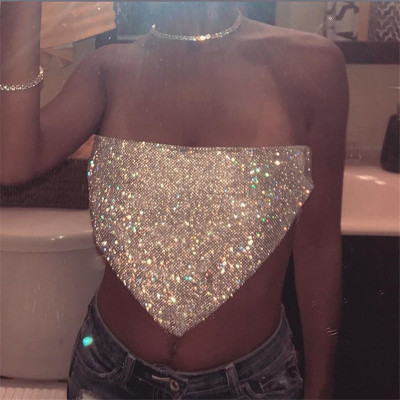 Nightclub metal piece rhinestone super flash sexy tube top shirt costume YX1026