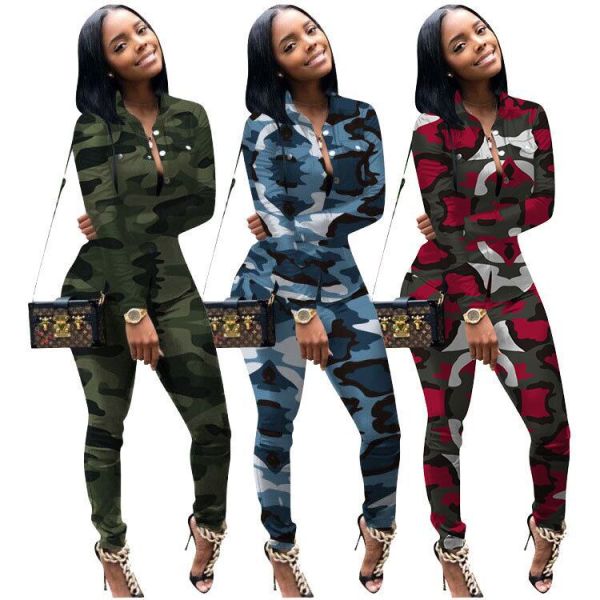 Latest Oversize Winter 2 Pieces Camouflage Sport Outfits MTY6236