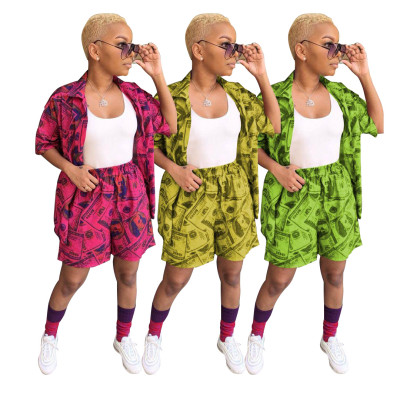 Fashion 3 Colors Sets Cardigan Shirt Printing Shorts BS1110