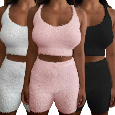 Summer sexy casual sling suit solid color vest shorts plush home service ZC3712