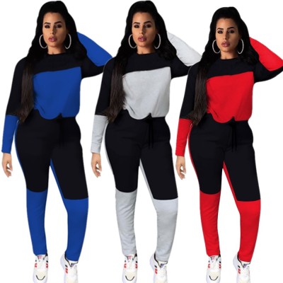 Ladies Colors Splicing Jogging Sets Hooded T-Shirt Pencil Pants YMT6106