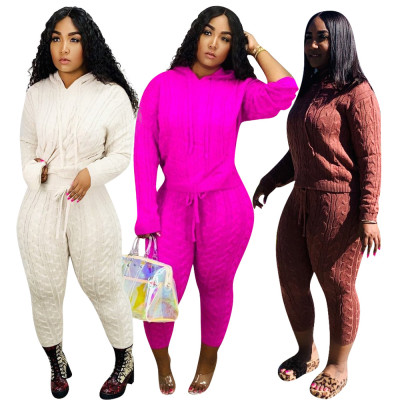 Hooded Top Winter Pants Fashion Sweater Pure Color Sets OEP6080