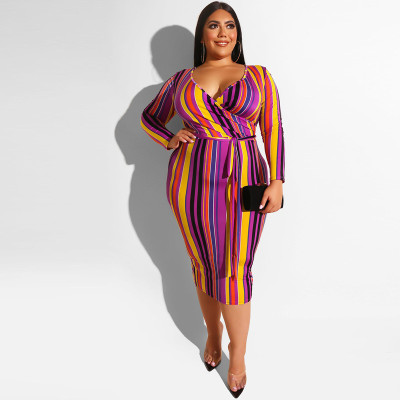 Color cross tight hip V-neck sexy dress with belt OSS19317
