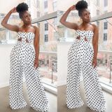 Polka Dot Sets Strapless Top Loose Wide Leg Pants X9142